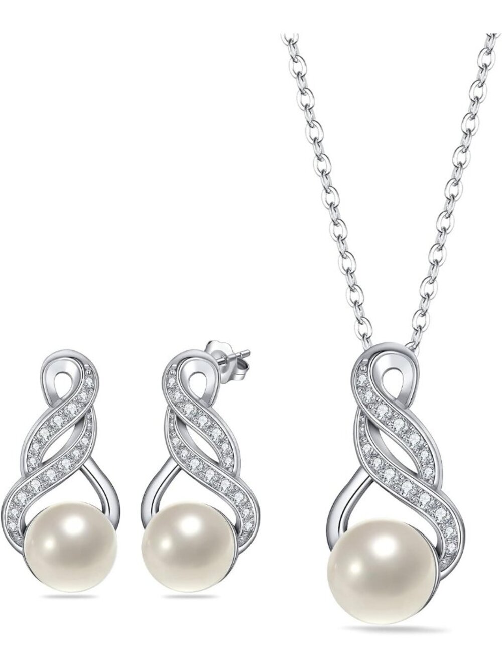 Elegant 925 Sterling Silver Pearl Bridal Necklace & Earrings Set - Perfect Gift!